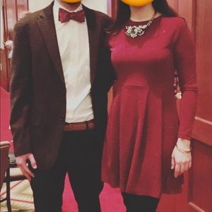 Shein Sparkly Red Long Sleeve Skater Dress